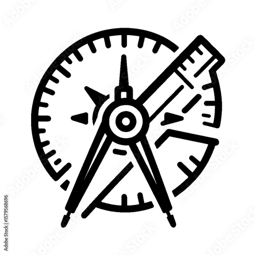 Precision Design Tools Icon with Compass, Ruler, and Protractor