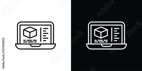 Computer simulation icon outline. EPS 10 editable vector