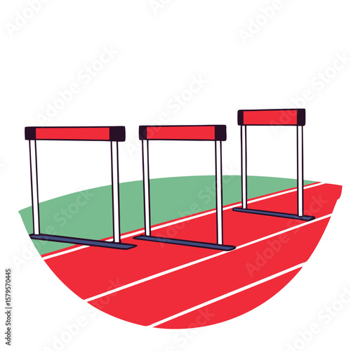 Hurdle bars arranged on a running track in a bright and simple design