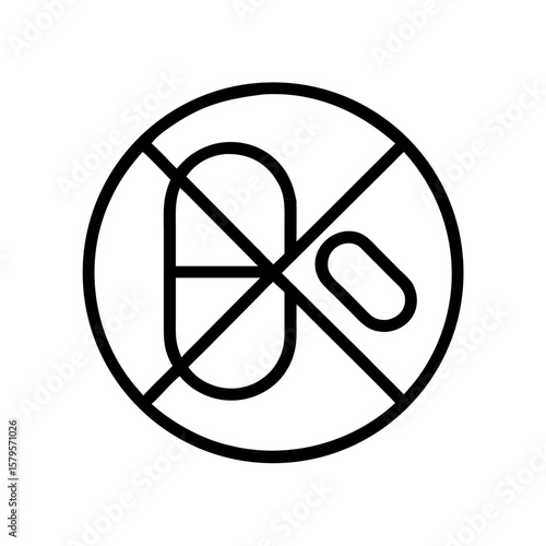 Red crossed-out pill icon as a basic "No drugs" sign for drug prevention concept