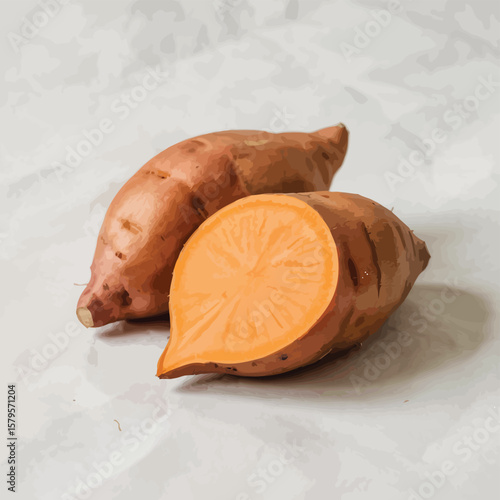 Close Up of Fresh Sweet Potatoes on a Light Background