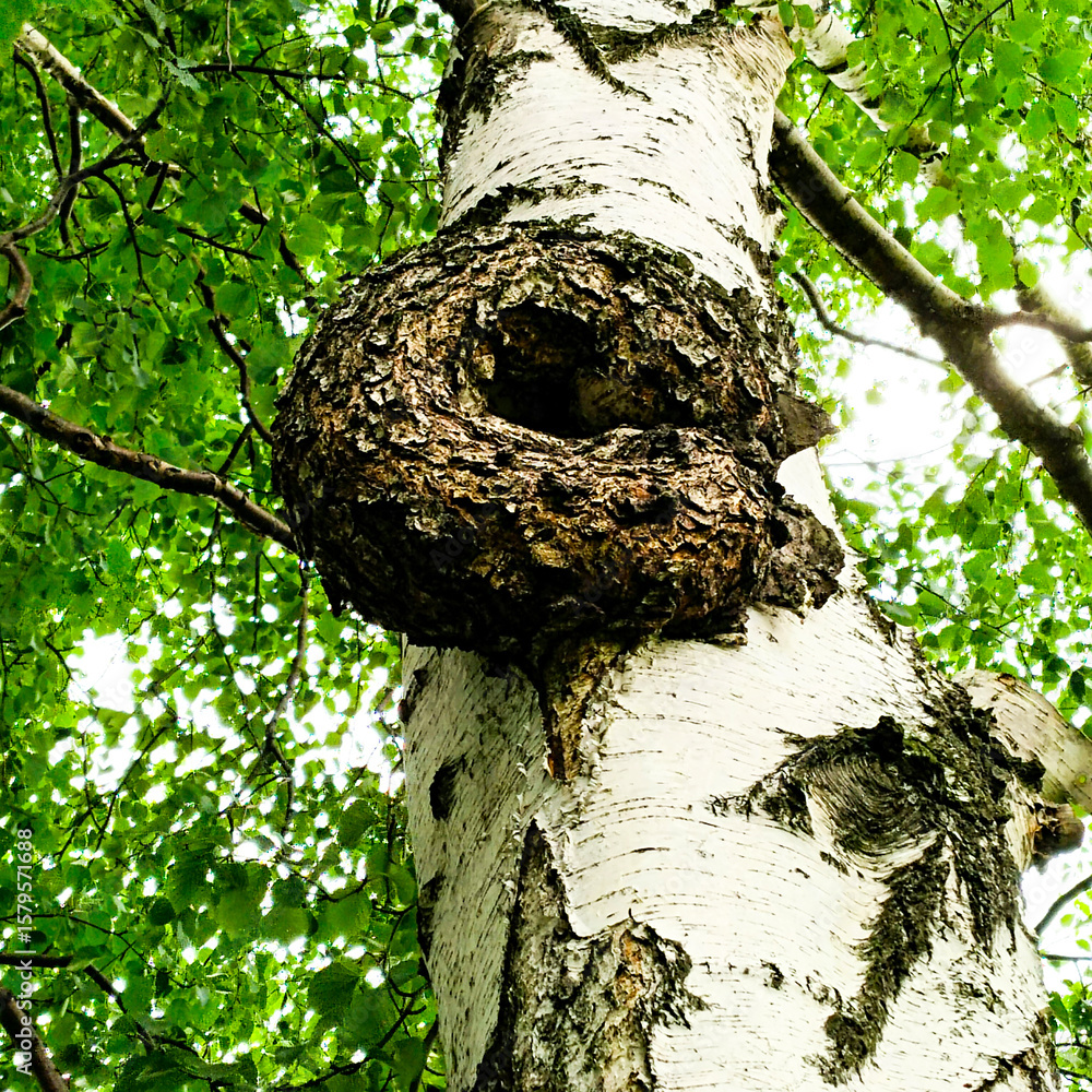 Obraz premium Suvel on a birch. A natural growth on a birch trunk. Close-up.
