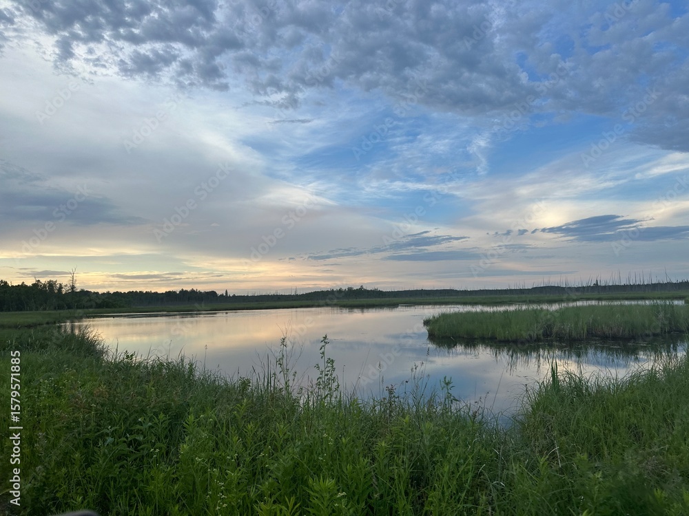 Fototapeta premium sunset over the river