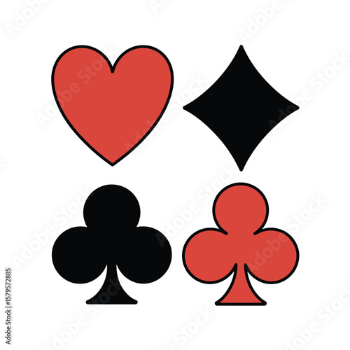 Four playing card suits hearts diamonds clubs spades isolated on white background