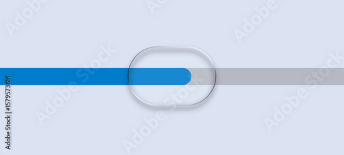 Blue progress bar in a liquid glass element. Modern ui ux design concept for loading and download visualization.