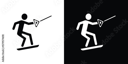 Wakeboarding icon symbol in black and white color. Silhouette Styles.
