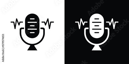 Voice recognition icon symbol in black and white color. Silhouette Styles.
