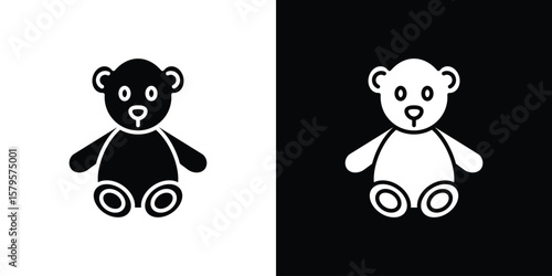Teddy bear icon symbol in black and white color. Silhouette Styles.