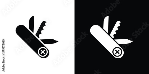 Swiss Knife icon symbol in black and white color. Silhouette Styles.