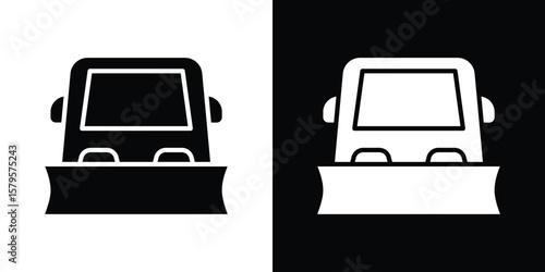 Snowplow icon symbol in black and white color. Silhouette Styles.