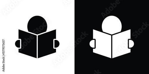 Reading icon symbol in black and white color. Silhouette Styles.