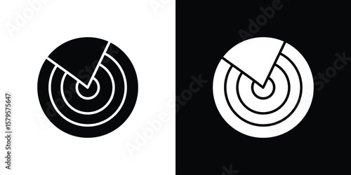 Radar detection icon symbol in black and white color. Silhouette Styles.