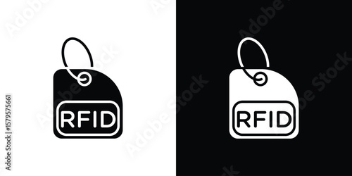 RFID key tag icon symbol in black and white color. Silhouette Styles.