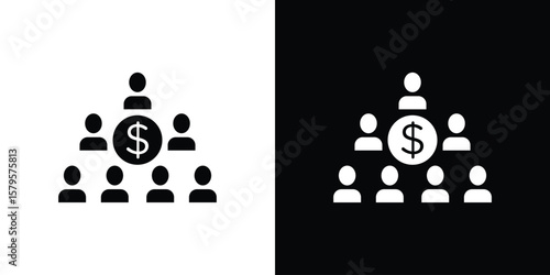 Ponzi scheme icon symbol in black and white color. Silhouette Styles.