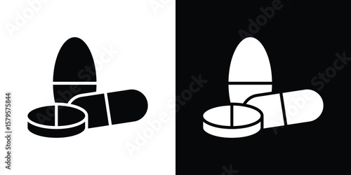 Pills icon symbol in black and white color. Silhouette Styles.