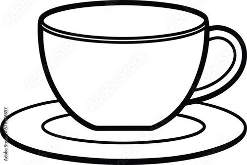coffee cup with saucer icon line art vector illustration on transparent background
