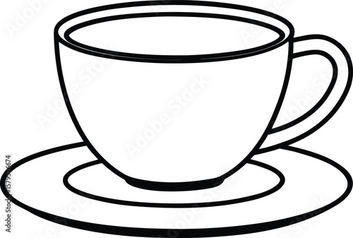 coffee cup with saucer icon line art vector illustration on transparent background