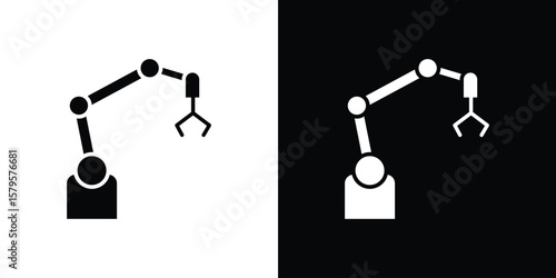 Industrial robot icon symbol in black and white color. Silhouette Styles.