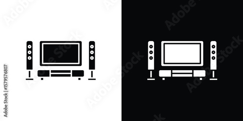 Home cinema icon symbol in black and white color. Silhouette Styles.