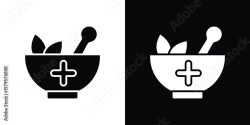 Herbal medicine icon symbol in black and white color. Silhouette Styles.