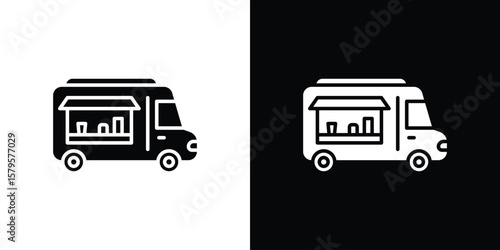 Food truck icon symbol in black and white color. Silhouette Styles.