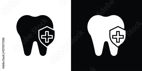 Dental insurance icon symbol in black and white color. Silhouette Styles.