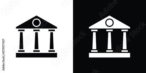 Courthouse icon symbol in black and white color. Silhouette Styles.
