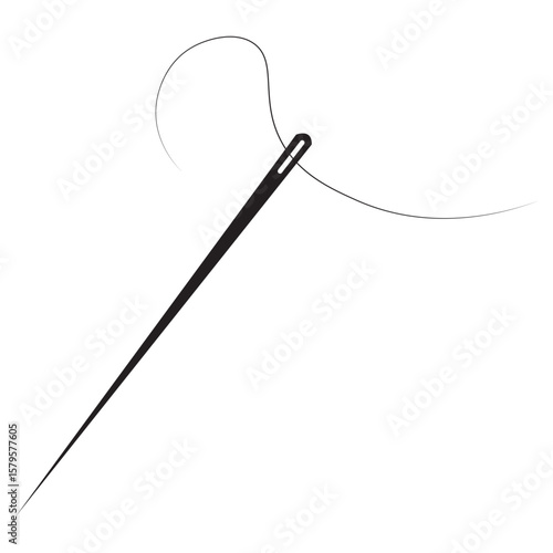 Continuous linear needlepoint pattern. Single line tailor's needle mark. Tailor's sign template. Vector editable linear illustration, Needle continuous one line drawing pro vector illustration, Sewing