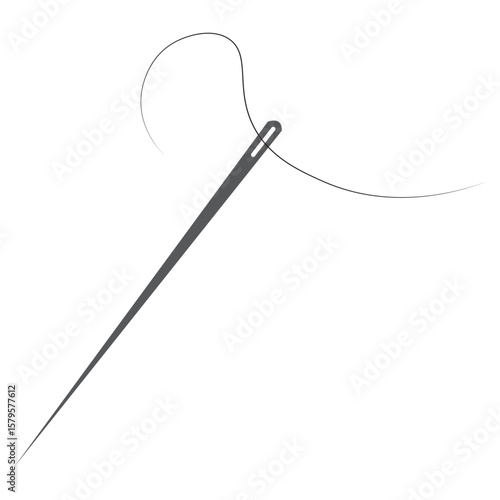 Continuous linear needlepoint pattern. Single line tailor's needle mark. Tailor's sign template. Vector editable linear illustration, Needle continuous one line drawing pro vector illustration, Sewing