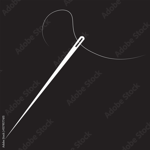 Continuous linear needlepoint pattern. Single line tailor's needle mark. Tailor's sign template. Vector editable linear illustration, Needle continuous one line drawing pro vector illustration, Sewing