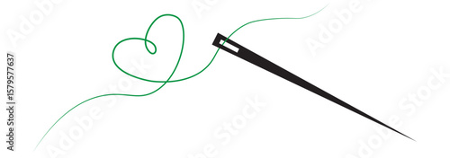 Needle and thread silhouette icon vector illustration. Tailor logo with needle symbol and curvy thread isolated on white background. Tailor sign template, sewing instrument design, fashion icon