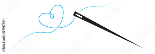 Needle and thread silhouette icon vector illustration. Tailor logo with needle symbol and curvy thread isolated on white background. Tailor sign template, sewing instrument design, fashion icon