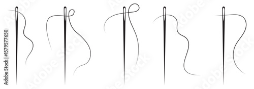 Needle and thread silhouette icon vector illustration. Tailor logo with needle symbol and curvy thread isolated on white background. Tailor sign template, sewing instrument design, fashion icon