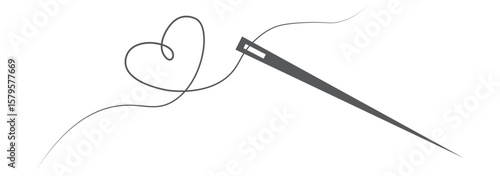 Needle and thread silhouette icon vector illustration. Tailor logo with needle symbol and curvy thread isolated on white background. Tailor sign template, sewing instrument design, fashion icon