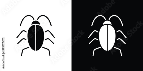 Cockroach icon symbol in black and white color. Silhouette Styles.