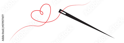 Set of needle with thread vector icons. Black silhouette with sewing needle. Vector 10 Eps.