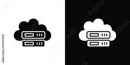 Cloud server icon symbol in black and white color. Silhouette Styles.