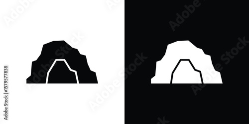 cave icon symbol in black and white color. Silhouette Styles.