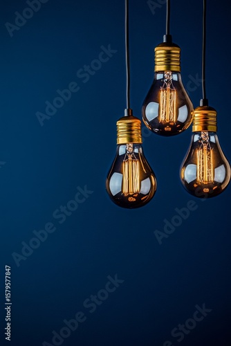 Elegant Hanging Light Fixtures Illuminating a Blue Wall Creating a Cozy Atmos...