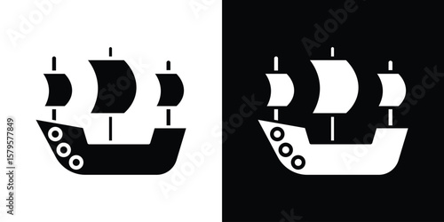 Caravel icon symbol in black and white color. Silhouette Styles.