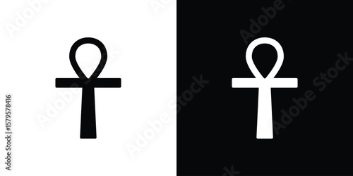 Ankh icon symbol in black and white color. Silhouette Styles.