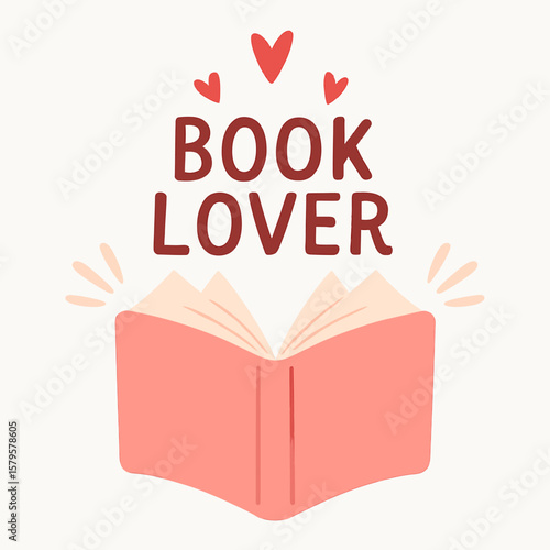 Book Lover Illustration with Heart Accents
