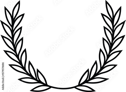 minimal laurel wreath icon line art vector illustration on transparent background	