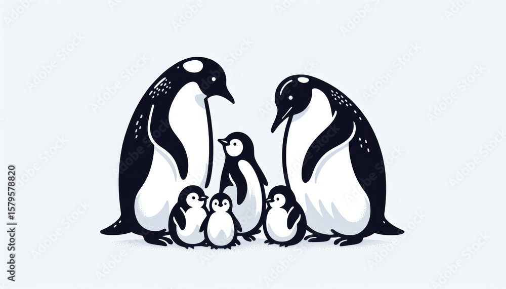 Obraz premium Penguin Family Illustration Pixel Art