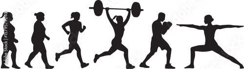 Diverse people engaged in various fitness activities silhouette exercise