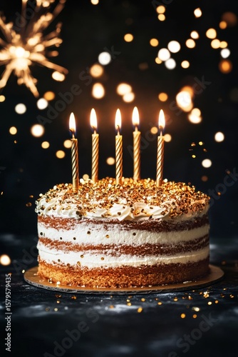 Celebratory Cake With Candles and Sparkling Decorations for Festive Occasions