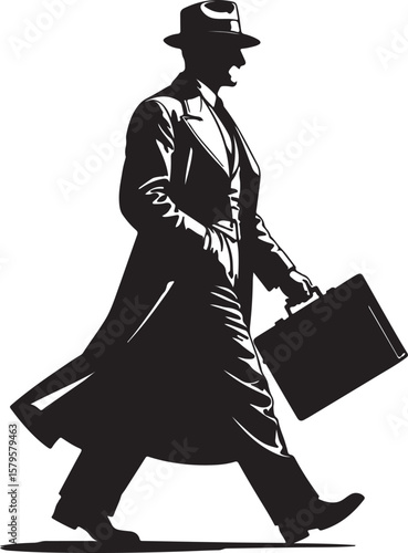 Gentleman walking with briefcase silhouette