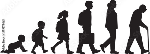 Human life stages progression from infancy to old age baby crawling
