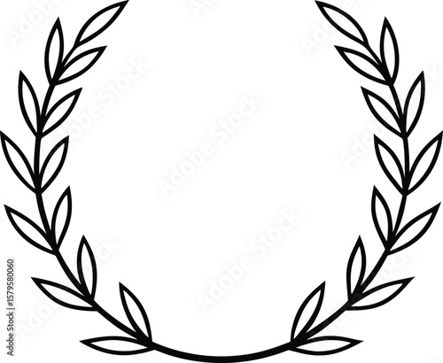 rounded laurel wreath icon line art vector illustration on transparent background	