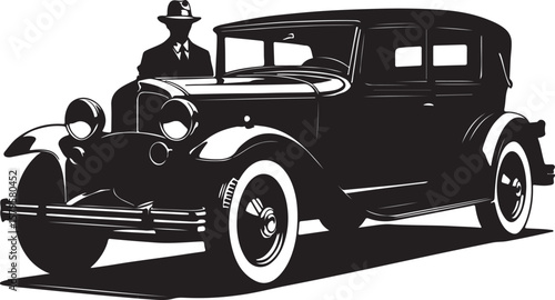 Vintage automobile with gentleman vintage car fedora hat